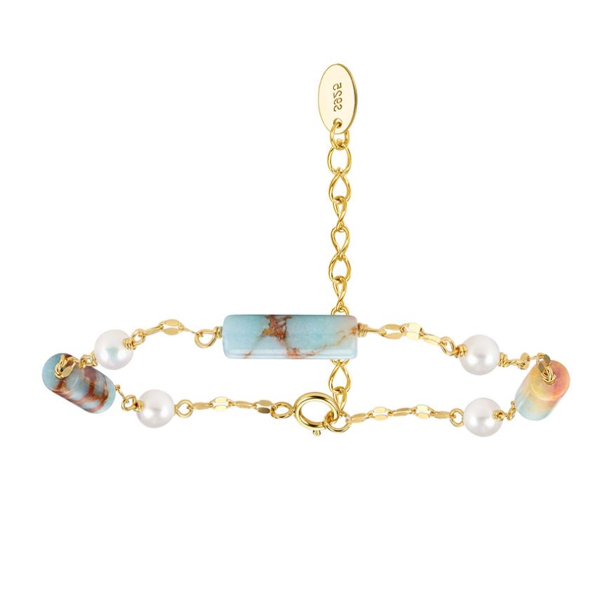 Bracelet freshwater pearl sterling silver+Freshwater Pearl+Shoushan Stone MPB11 - bracelet - sterling silver - - Amberliss
