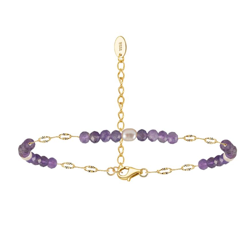 Bracelet freshwater pearl sterling silver+Freshwater Pearl+Natural Amethyst - bracelet - sterling silver - - Amberliss
