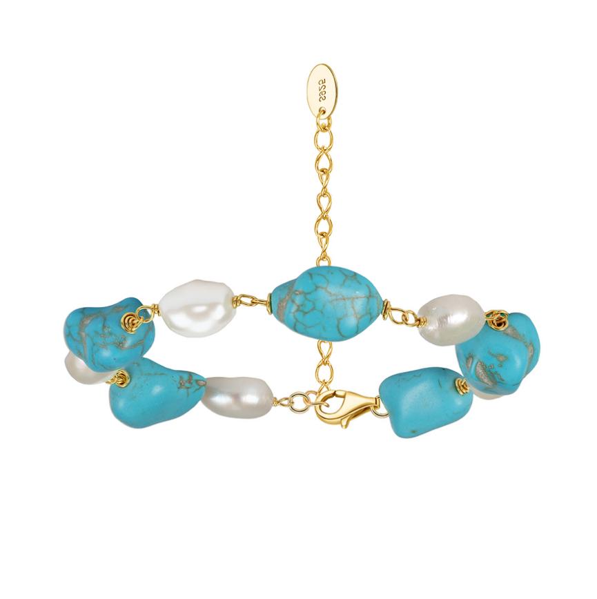 Bracelet freshwater pearl sterling silver+Freshwater Pearl+Turquoise MPB16 - bracelet - sterling silver - - Amberliss