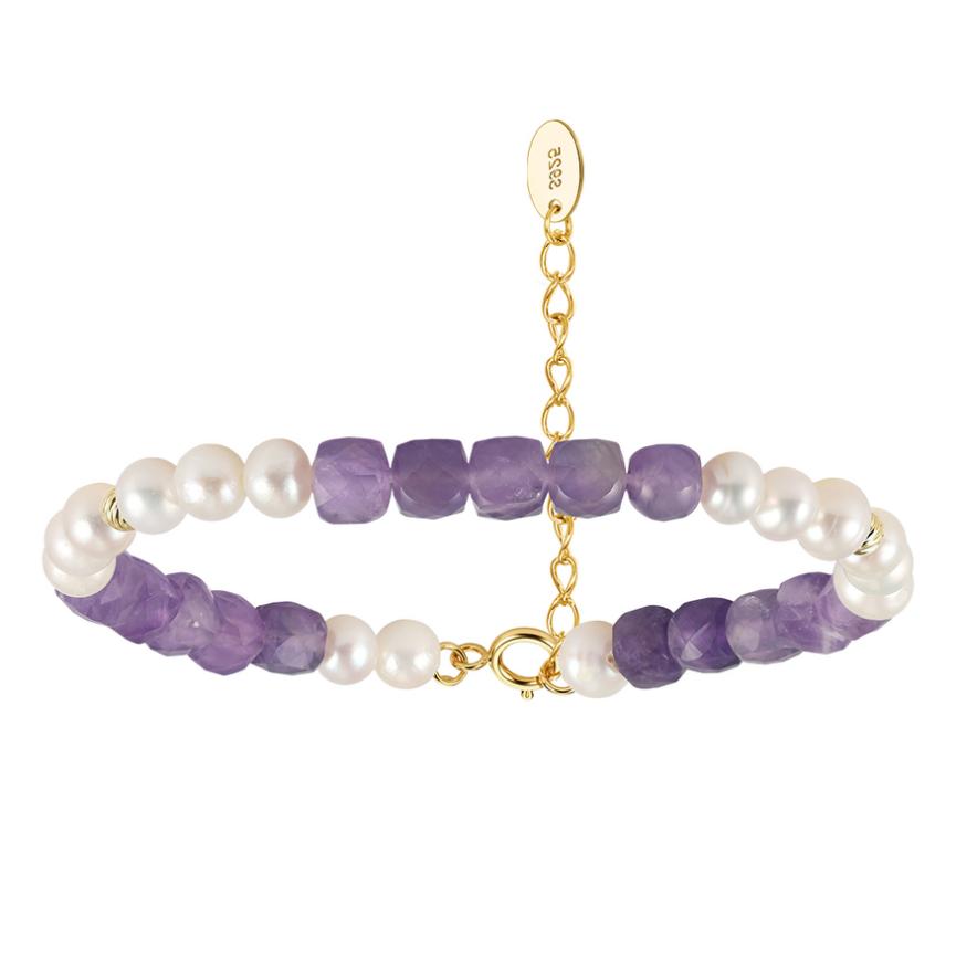 Bracelet freshwater pearl sterling silver+Freshwater Pearl+Amethyst MPB17 - bracelet - sterling silver - - Amberliss