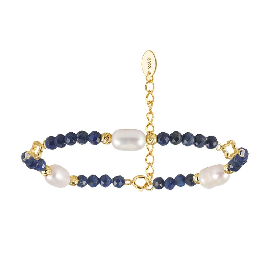 Bracelet freshwater pearl sterling silver+Freshwater Pearl+Natural Lapis Lazuli - bracelet - sterling silver - - Amberliss