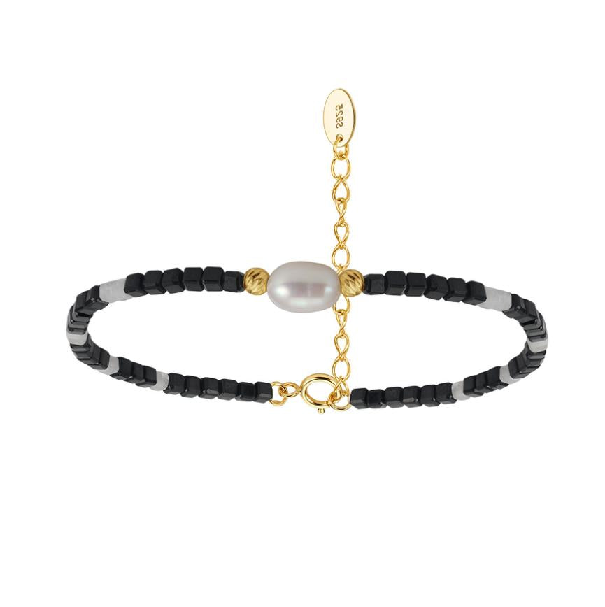 Bracelet freshwater pearl sterling silver+Freshwater Pearl+Black Spinel MPB21 - bracelet - sterling silver - - Amberliss
