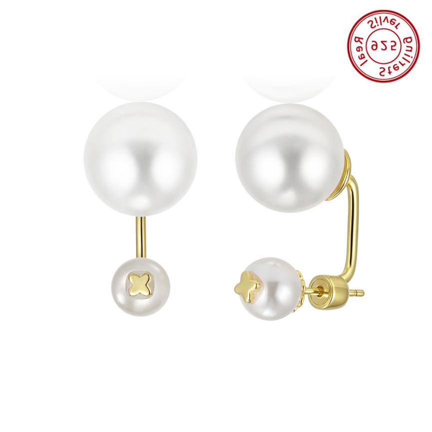 Earrings sterling silver&Shell Pearl PSE03-W - earrings - sterling silver - freshwater pearl - Amberliss