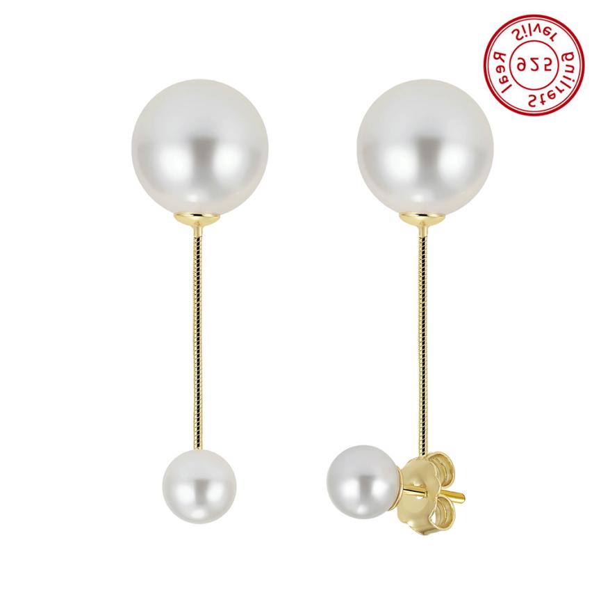 Earrings sterling silver&Shell Pearl PSE04-W - earrings - sterling silver - freshwater pearl - Amberliss
