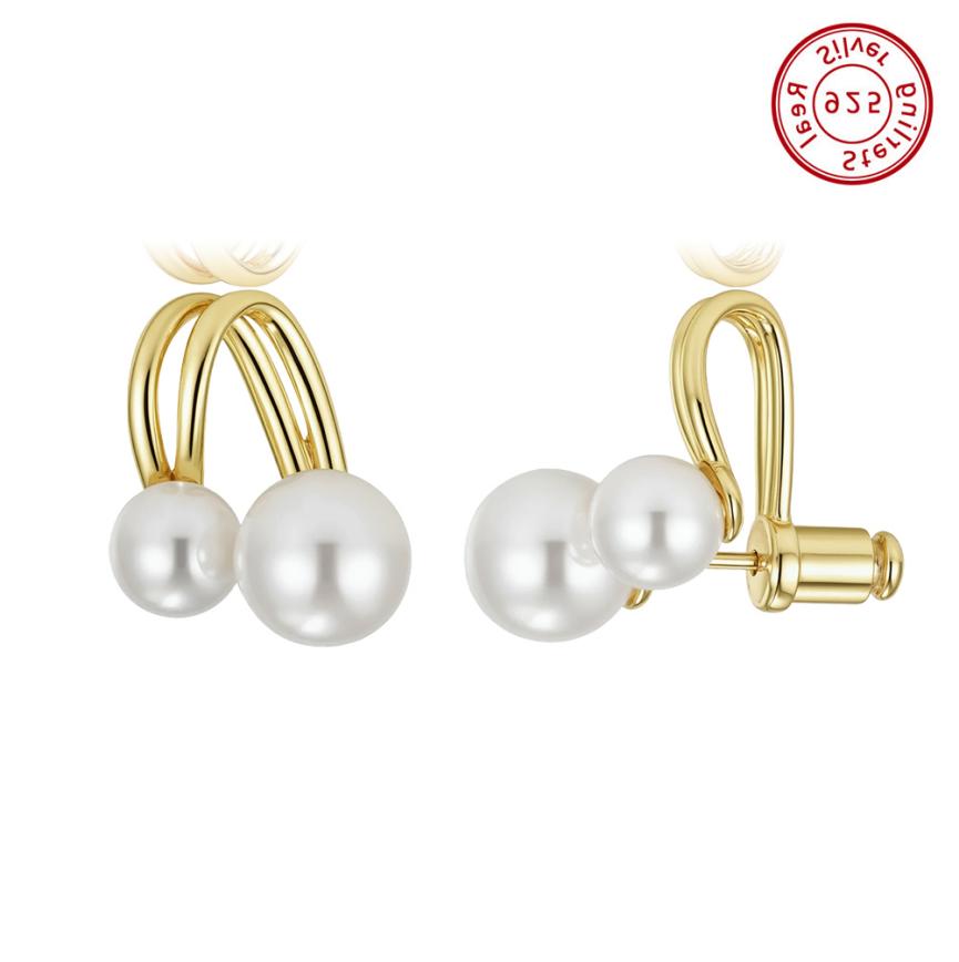 Earrings sterling silver&Shell Pearl PSE05-W - earrings - sterling silver - freshwater pearl - Amberliss