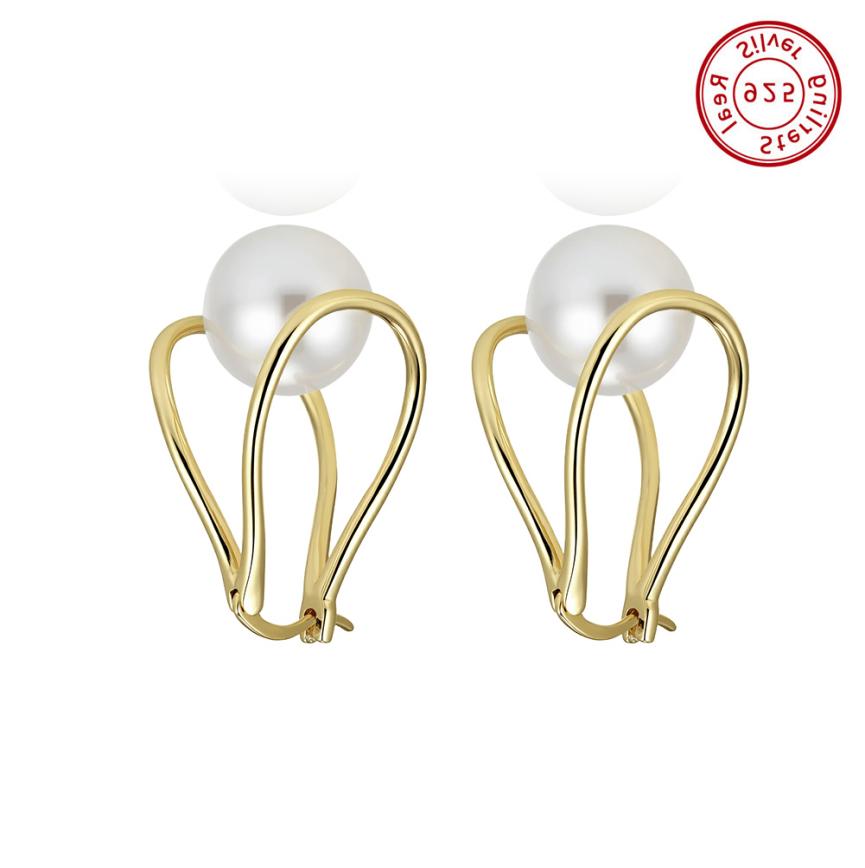 Earrings sterling silver&Shell Pearl PSE06-W - earrings - sterling silver - freshwater pearl - Amberliss