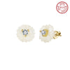 Earrings sterling silver&Shell Pearl+5A Cubic Zirconia PSE10-W - earrings - sterling silver - freshwater pearl - Amberliss